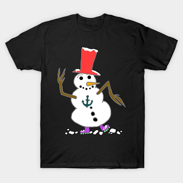 Snowman Rollerblade red hat anchor winter T-Shirt by FromBerlinGift